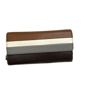Fossil brown gray white colorblock striped wallet